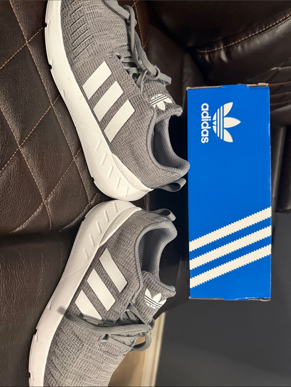 adidas Kids Gray and White Knit Sneakers